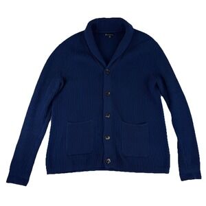 American Tall Shawl Collar Cardigan Mens XL Tall Navy Blue Heavy Knit Sweater